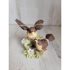Brown bird couple sculpture flower floral xmas figure decor